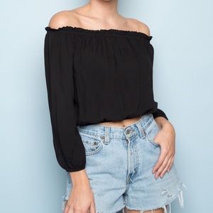 Brandy Melville Black Off the Shoulder Maura Long Sleeve Crop Flowy Ruffle Top